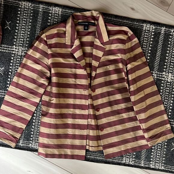 Striped Silk Long Sleeve Dress Jacket, Stephanie Chaus, Size Medium - Picture 1 of 7